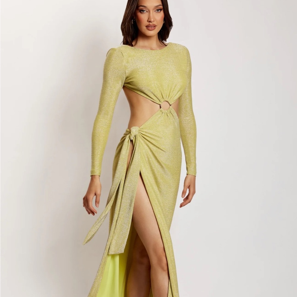 Christina Backless Maxi Wrap Dress - Green Shimmer